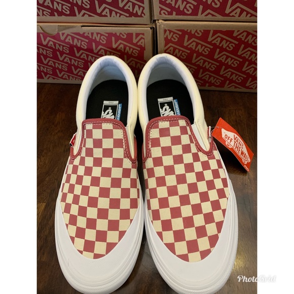 Vans Slip On Skate Shoes  Checkerboard Mineral Red - Picture 5 of 9